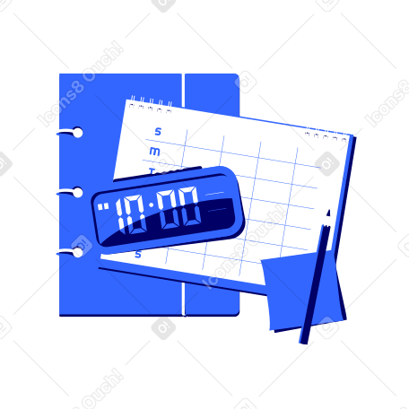 Planner with pencil, calendar and clock Illustration in PNG, SVG