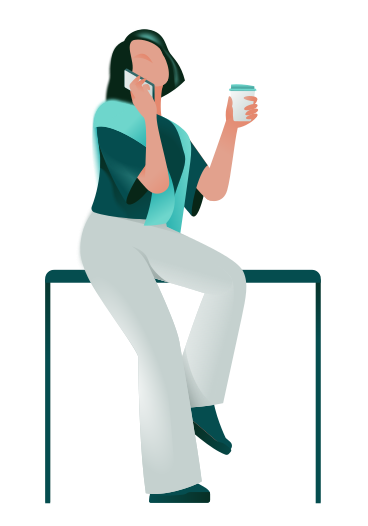 Woman drinking coffee and talking on the phone PNG, SVG