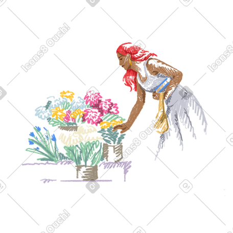 年轻女子选择鲜花 PNG, SVG