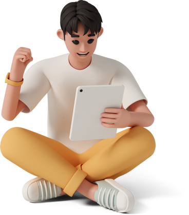 happy man with tablet celebrating success PNG, SVG