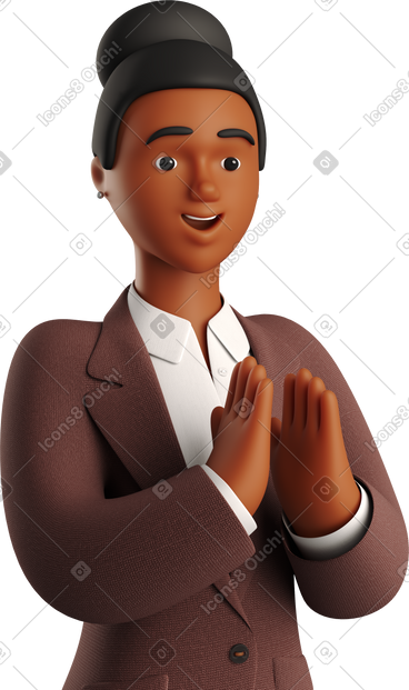 Black businesswoman in brown suit clapping hands PNG, SVG