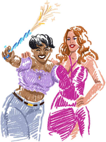 Two women posing for photo at a party PNG, SVG