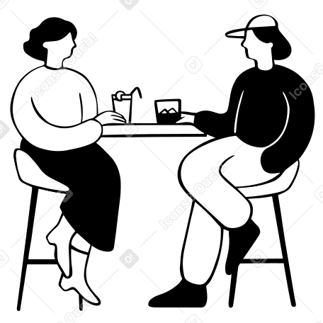 Mann und frau sitzen im café und reden PNG, SVG