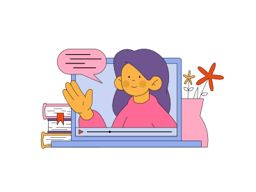 Ilustración animada de Mujer que organiza un seminario web en una computadora a través de internet en GIF, Lottie (JSON), AE