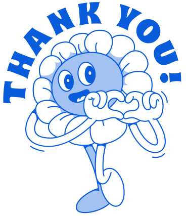 Lettering Thank You! with flower making a hand heart text PNG, SVG