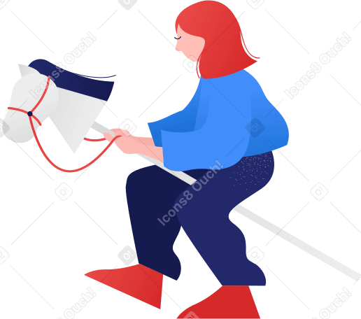 girl play with horse toy PNG, SVG
