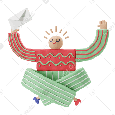 3D Person meditating and smiling joyfully with mail in their hand PNG, SVG