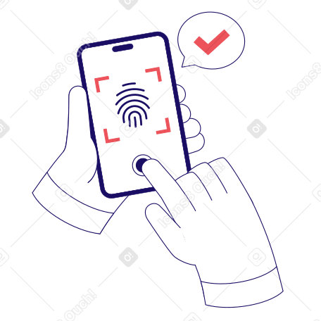 Анимированная иллюстрация Проверка отпечатков пальцев на экране телефона в GIF, Lottie (JSON), AE