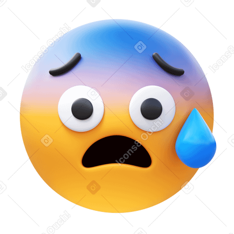 3D anxious face with sweat Illustration in PNG, SVG