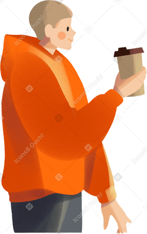 young man with a cup of coffee in his hand в PNG, SVG