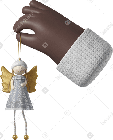 3D Main de peau noire tenant un jouet d'ange de noël PNG, SVG