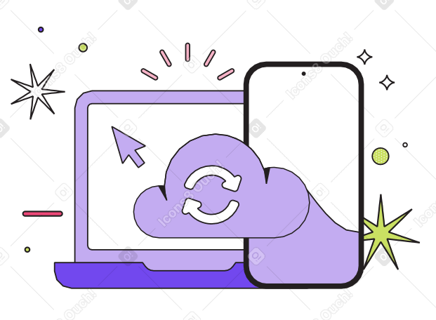 Cloud storage on phone and laptop Illustration in PNG, SVG