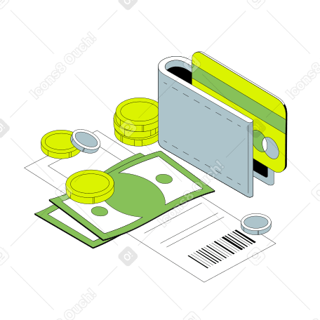 Money wallet with credit card and receipt Illustration in PNG, SVG