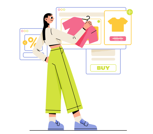 Woman choosing things online PNG, SVG