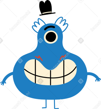 Ilustraciones one-eyed blue monster in a hat en PNG y SVG