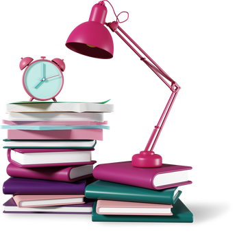 lamp with books and alarm clock PNG, SVG