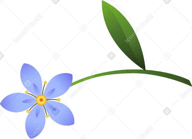 Небольшой изогнутый стебель с голубым цветком в PNG, SVG