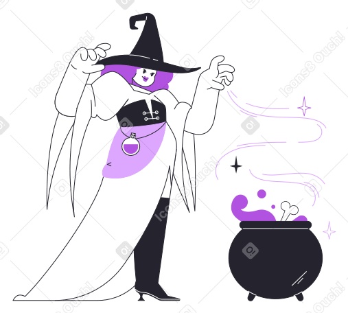Witch making a potion Illustration in PNG, SVG