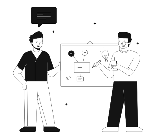 デモンストレーションボードで男性による新しいアイデアを計画し 議論する のpngとsvg