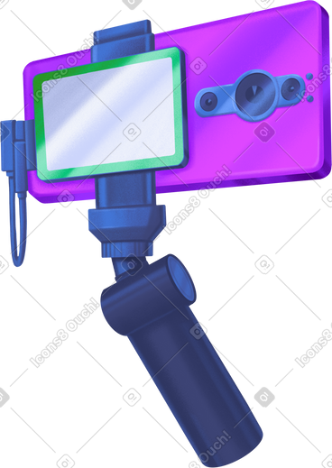 Purple phone on a handheld tripod for video recording PNG, SVG