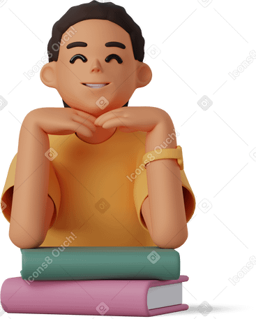3D young woman with stack of books PNG、SVG