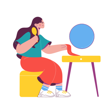 Woman sitting in front of a mirror brushing her hair PNG, SVG