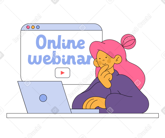 Seminario web en línea de letras y una niña con una computadora portátil PNG, SVG