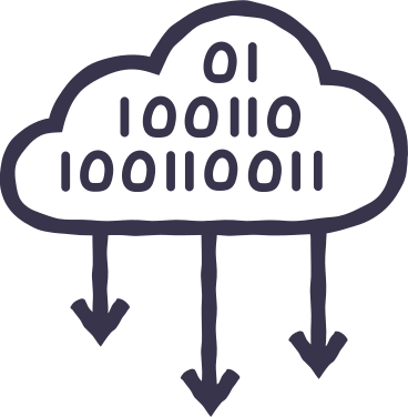Cloud with three arrows down and binary code inside PNG, SVG