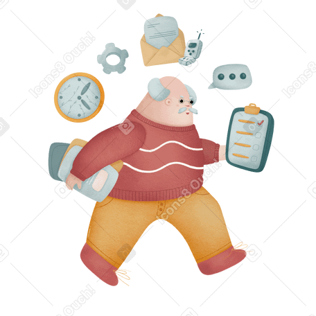 Multitasking man in a hurry to work Illustration in PNG, SVG