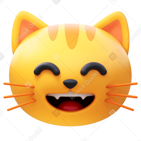3D grinning cat with smiling eyes Illustration in PNG, SVG
