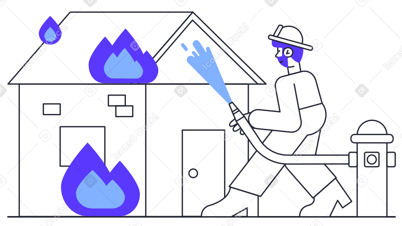 Мужчина тушит горящий дом в PNG, SVG