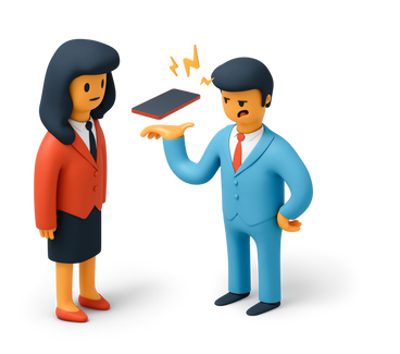 Business woman and business man receiving an important call PNG, SVG