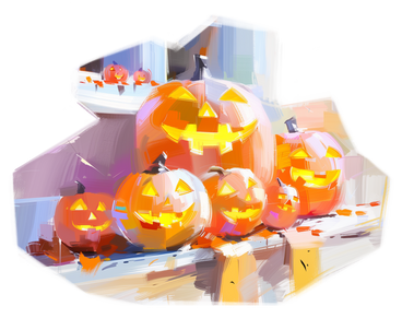 Oil painting of halloween decor with pumpkins PNG, SVG
