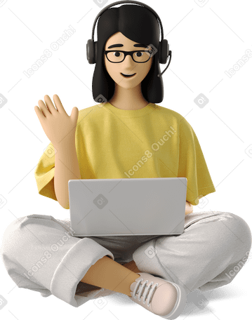 3D young woman talking online Illustration in PNG, SVG