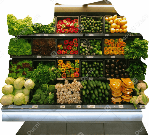 Фоновый супермаркет с овощным прилавком в PNG, SVG
