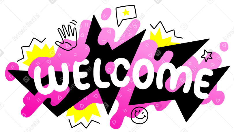 Welcome lettering colorful with doodles PNG, SVG