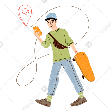 Guy with skateboard following gps instructions PNG, SVG
