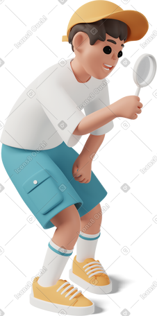 3D 手里拿着放大镜的男孩 PNG, SVG