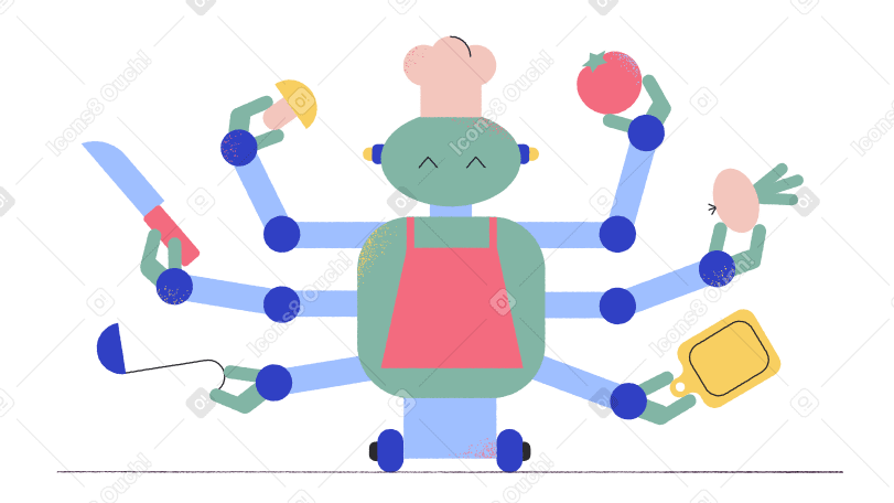 Многорукий робот готовит еду в PNG, SVG