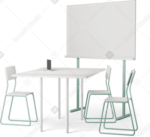 3D table three chairs PNG, SVG