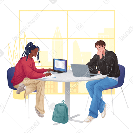 Man and woman working on their laptops PNG, SVG
