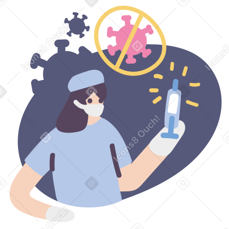 Illustration Une femme médecin portant un masque et des gants montre une seringue de vaccin contre le coronavirus aux formats PNG, SVG
