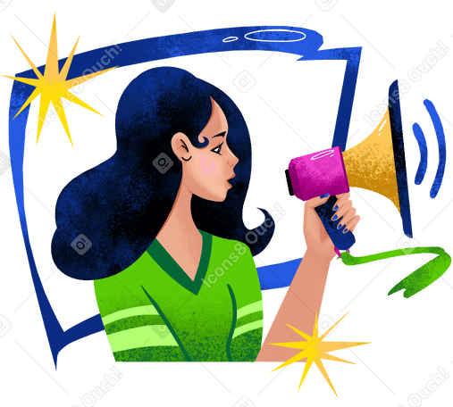 Woman speaking over loudspeaker Illustration in PNG, SVG