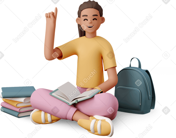 3D girl  with  books and  backpack Illustration in PNG, SVG