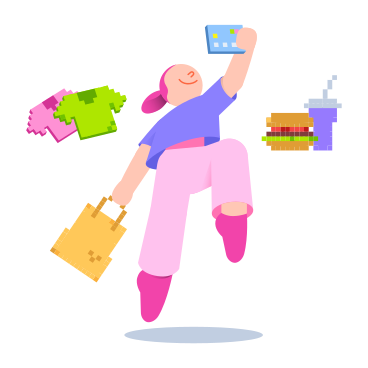Illustration animée Femme faisant du shopping et payant par carte aux formats GIF, Lottie (JSON) et AE