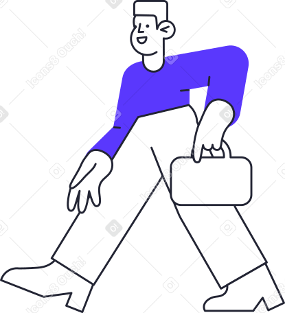 walking man in blue sweater holding briefcase Illustration in PNG, SVG