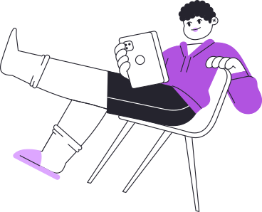 guy working on a tablet while sitting on a chair PNG, SVG