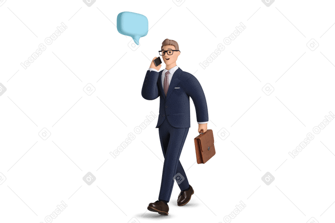 3D Businessman talking on the phone while walking Illustration in PNG, SVG