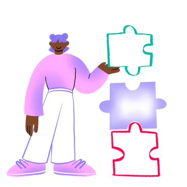 Woman putting puzzle pieces together PNG, SVG
