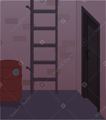 Dead end with a door fire escape and a barrel PNG, SVG